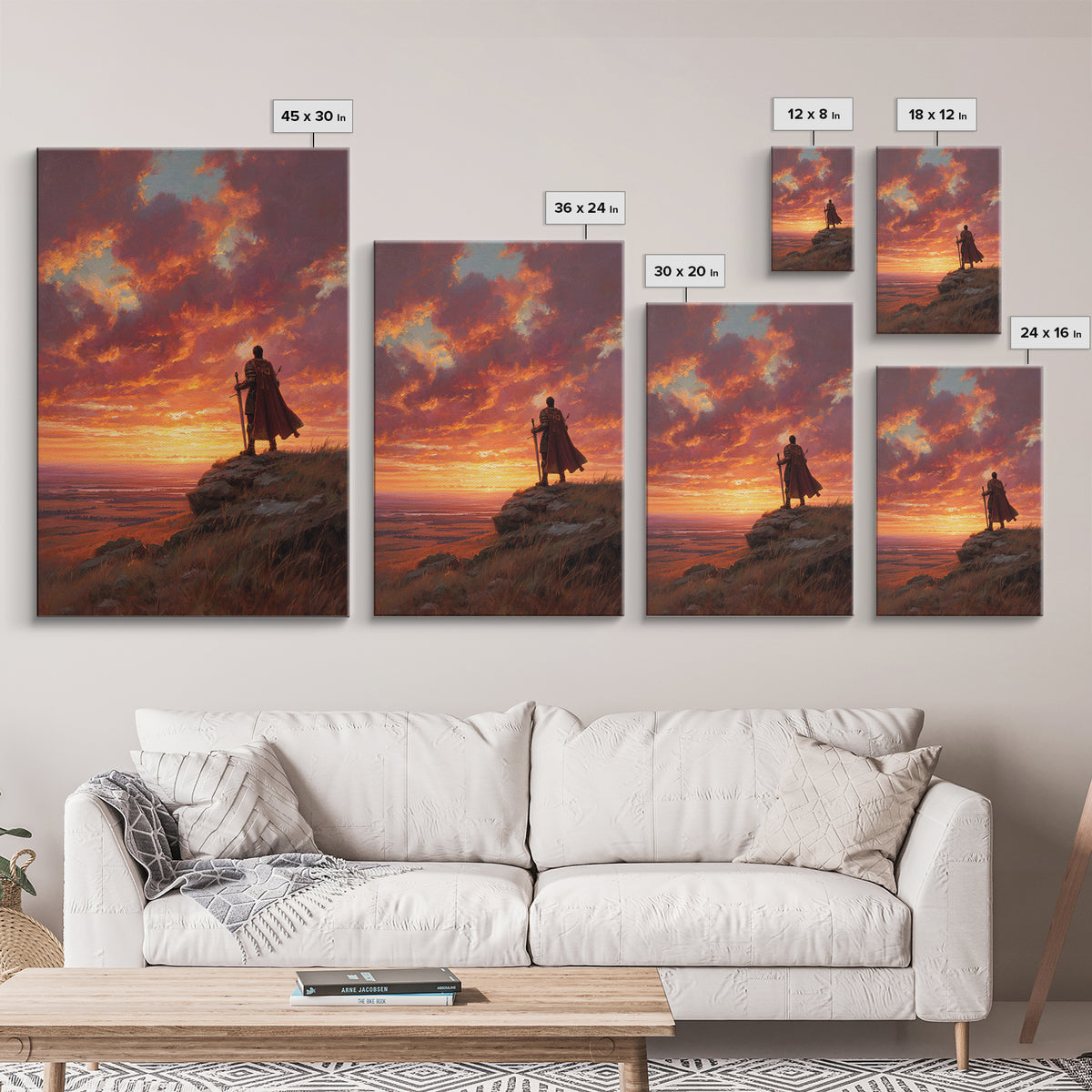 Heroic Knight Standing On Cliff At Sunset Dramatic Landscape Wall Art Large Framed Canvas Print For Living Room Decor