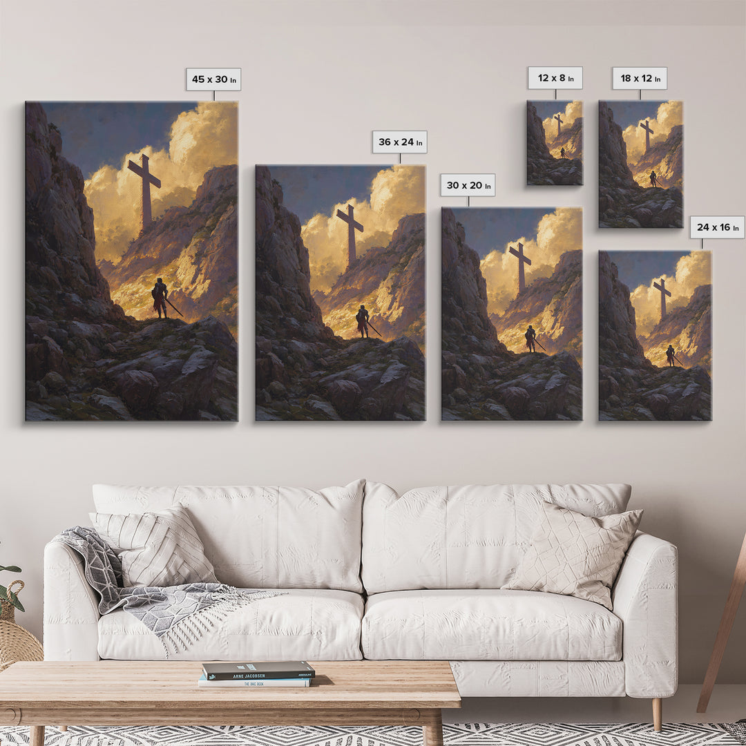 Knight In Armor Sword Battle Rain Scene Wall Art Canvas Print Dramatic Medieval Painting For Home Decor