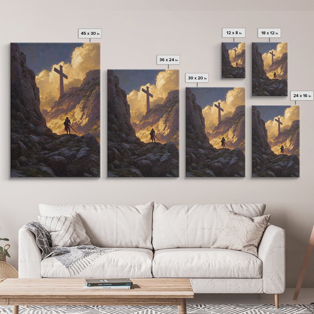 Knight In Armor Sword Battle Rain Scene Wall Art Canvas Print Dramatic Medieval Painting For Home Decor