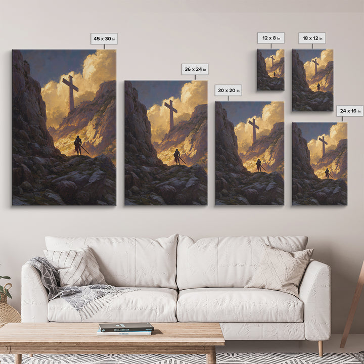 Knight In Armor Sword Battle Rain Scene Wall Art Canvas Print Dramatic Medieval Painting For Home Decor