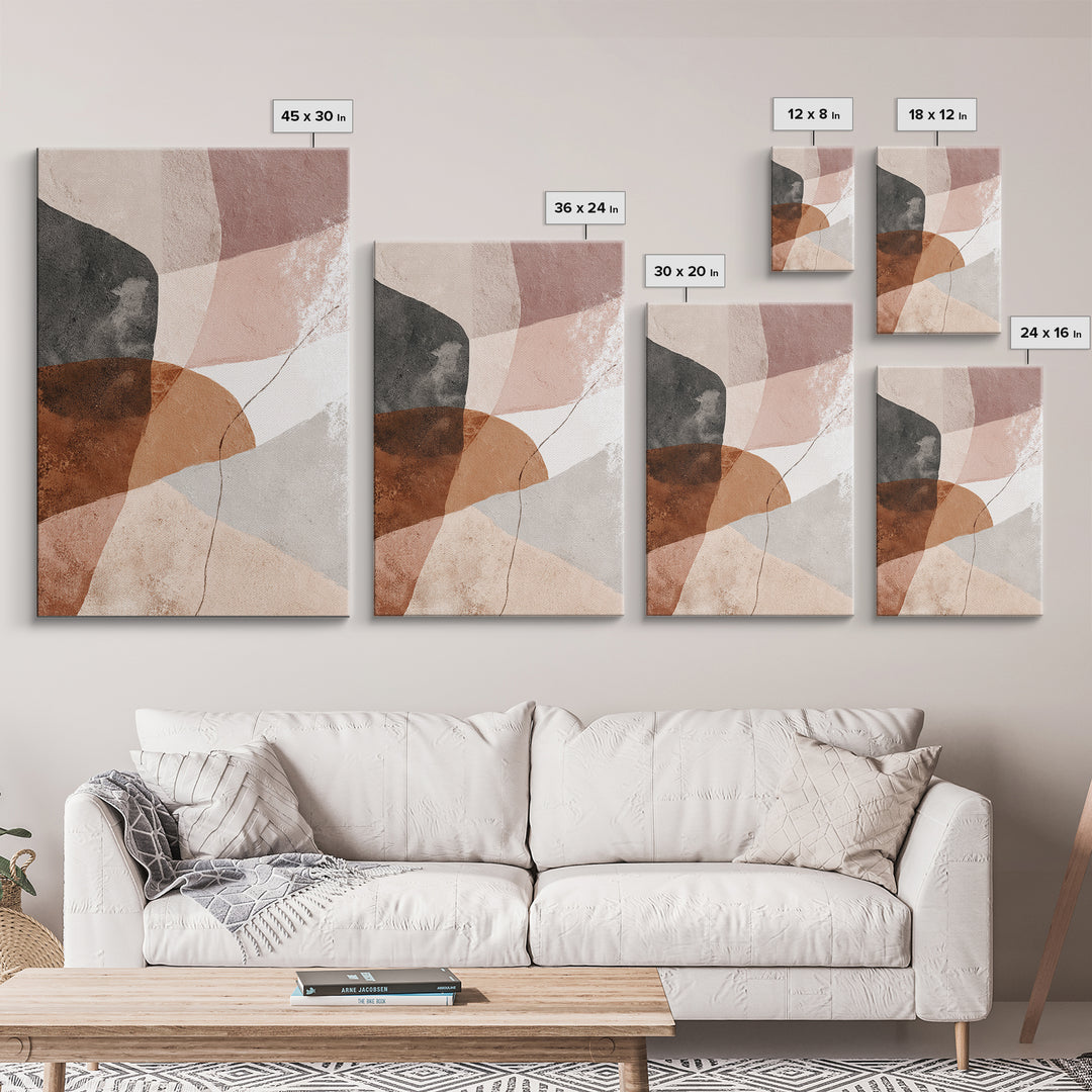 Neutral Abstract Shape Framed Canvas Print, Modern Wall Art, Terracotta Beige Black Decor, Contemporary Living Room Art Print