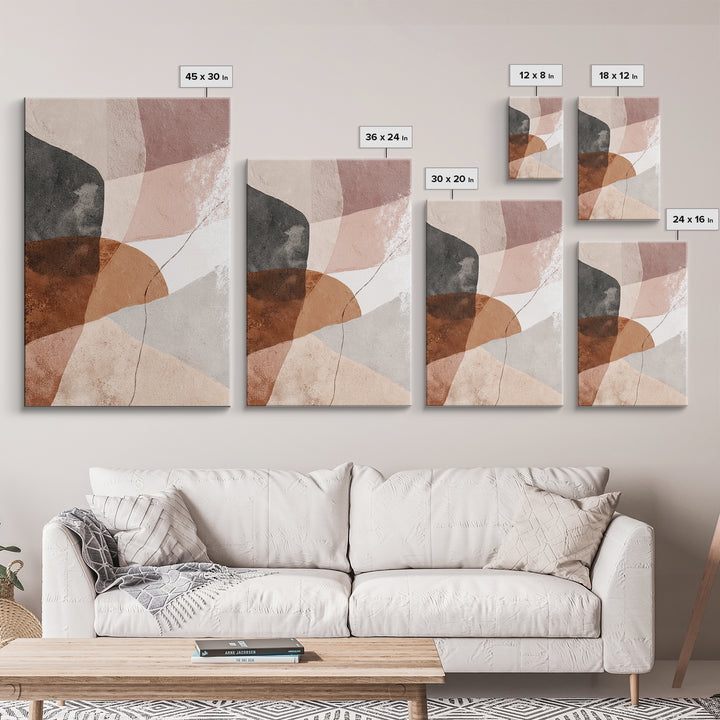 Neutral Abstract Shape Framed Canvas Print, Modern Wall Art, Terracotta Beige Black Decor, Contemporary Living Room Art Print