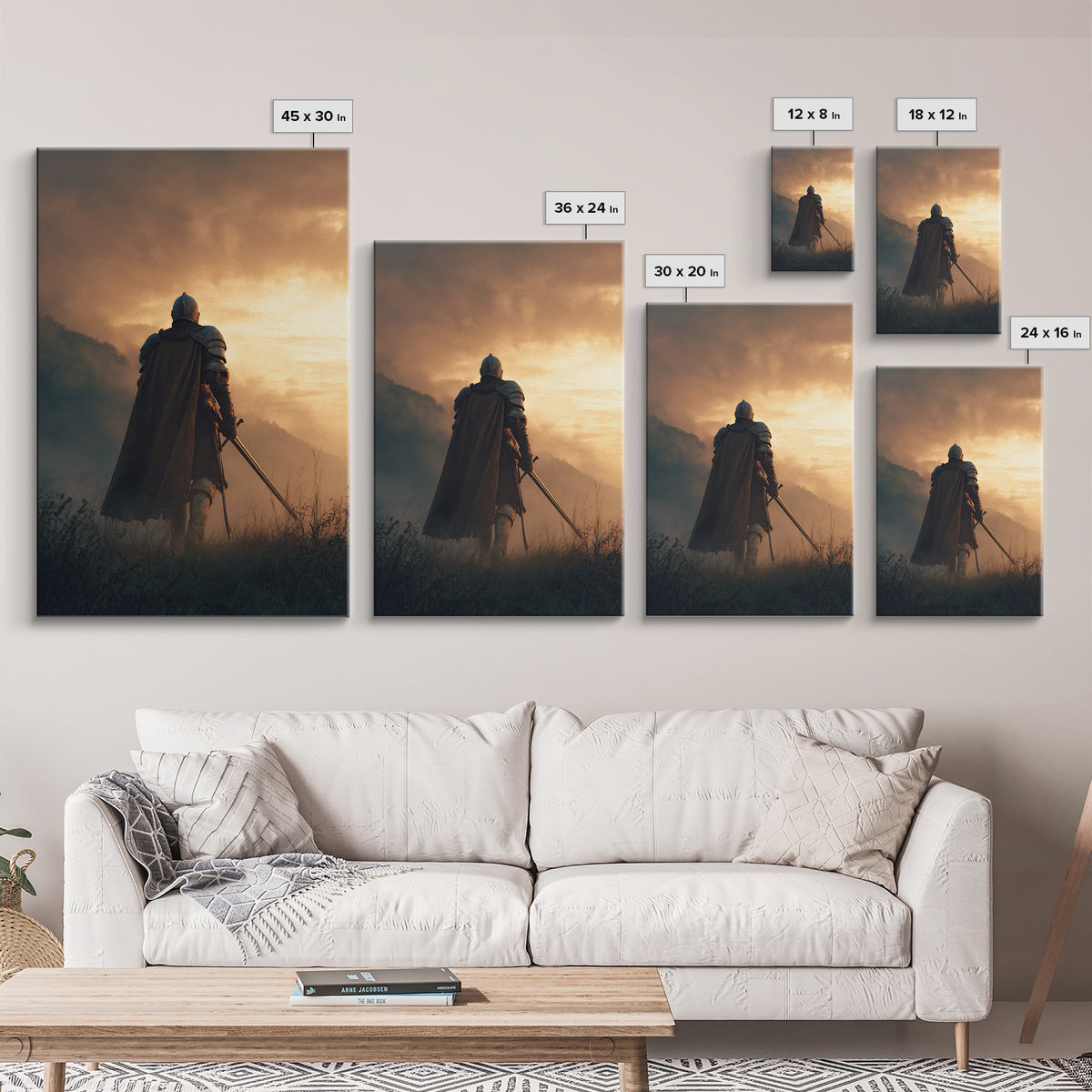 Knight In Shining Armor Facing Dramatic Sky Digital Painting Canvas Print Wall Art For Medieval Decor And Fantasy Ambiance