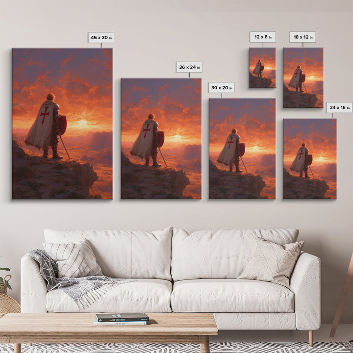 Crusader Knight Standing At Sunset Dramatic Historical Painting Canvas Print Wall Art Medieval Art For Home And Office Decor