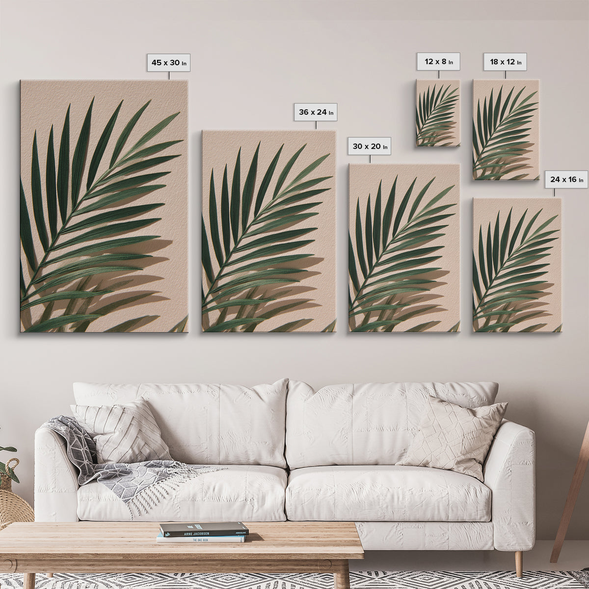 Green Palm Leaf Botanical Canvas Print, Tropical Wall Art, Coastal Home Decor, Minimalist Nature Print For Living Room, Modern Wall Decor