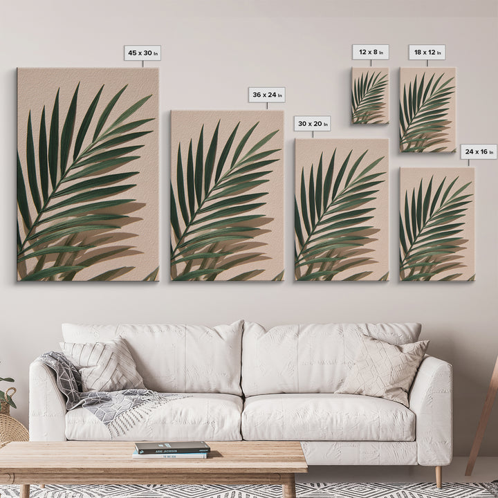 Green Palm Leaf Botanical Canvas Print, Tropical Wall Art, Coastal Home Decor, Minimalist Nature Print For Living Room, Modern Wall Decor