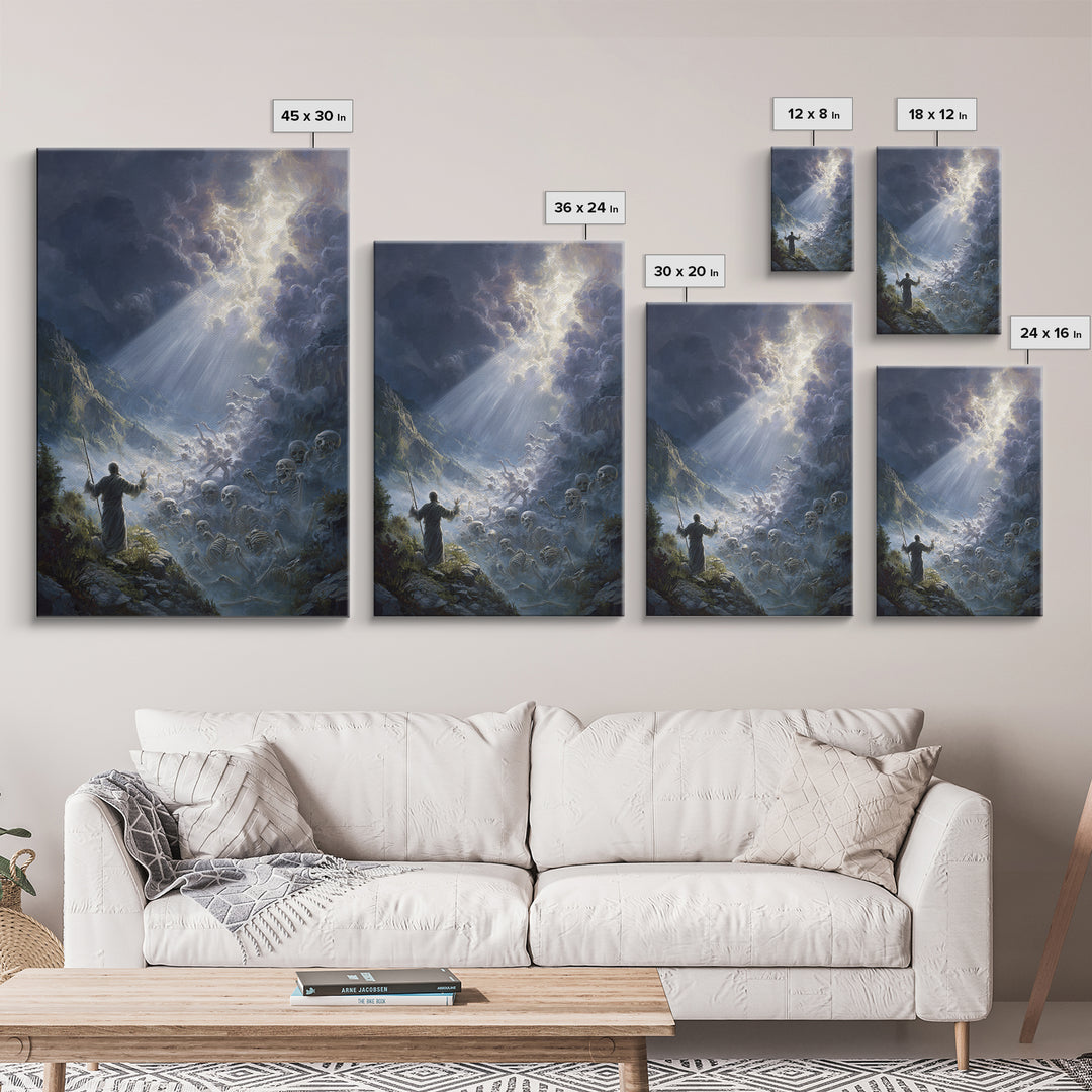 Mystical Angelic Figure Surrounded By Glowing Clouds Spiritual Wall Art Framed Canvas Print For Meditation Spaces
