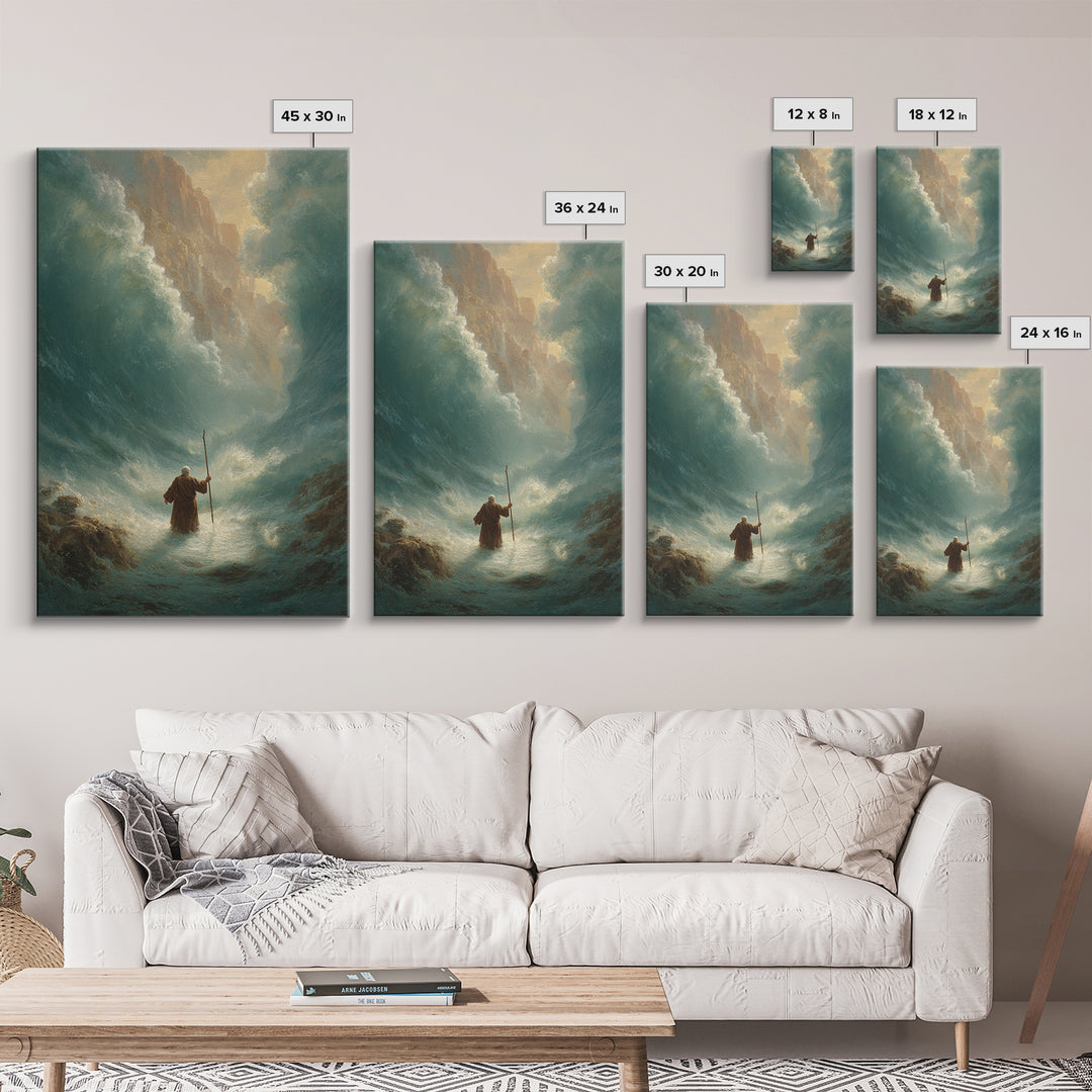 Powerful Moses Parting Sea Biblical Scene Wall Art Canvas Print For Spiritual And Religious Decor