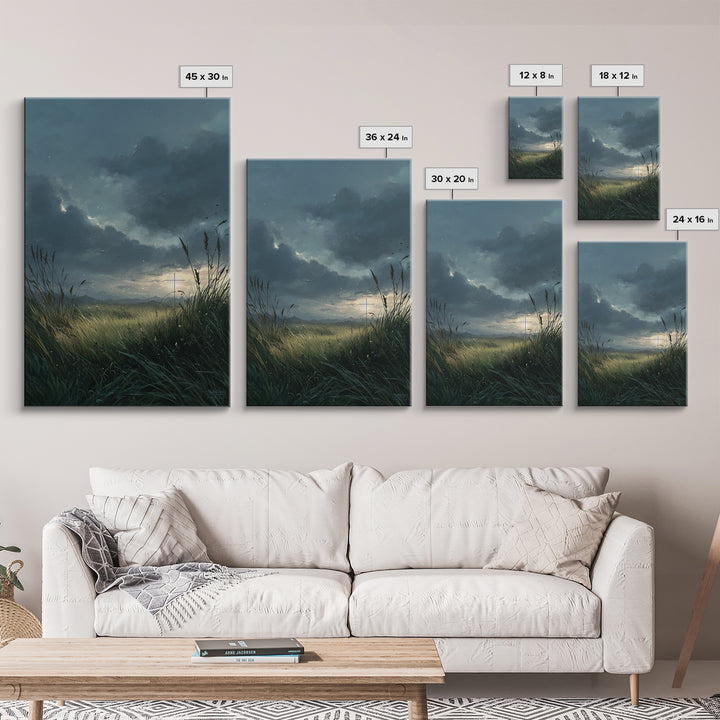 Serene Landscape With Cross At Sunset Over Grass Field - Beautiful Wall Art Framed Canvas Print For Peaceful Home Decor