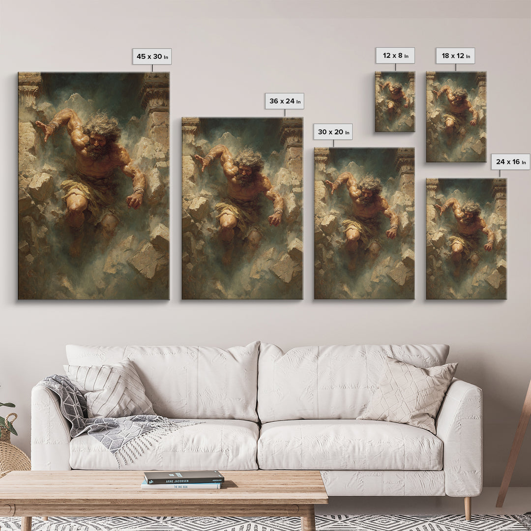 Powerful Muscular Man Breaking Through Stone Dramatic Figurative Art Original Painting Wall Art Canvas Print