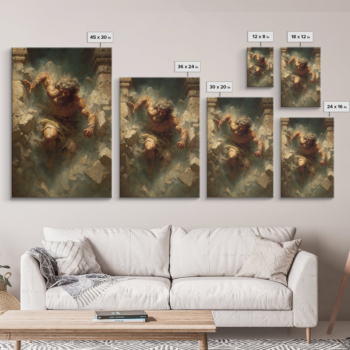 Powerful Muscular Man Breaking Through Stone Dramatic Figurative Art Original Painting Wall Art Canvas Print