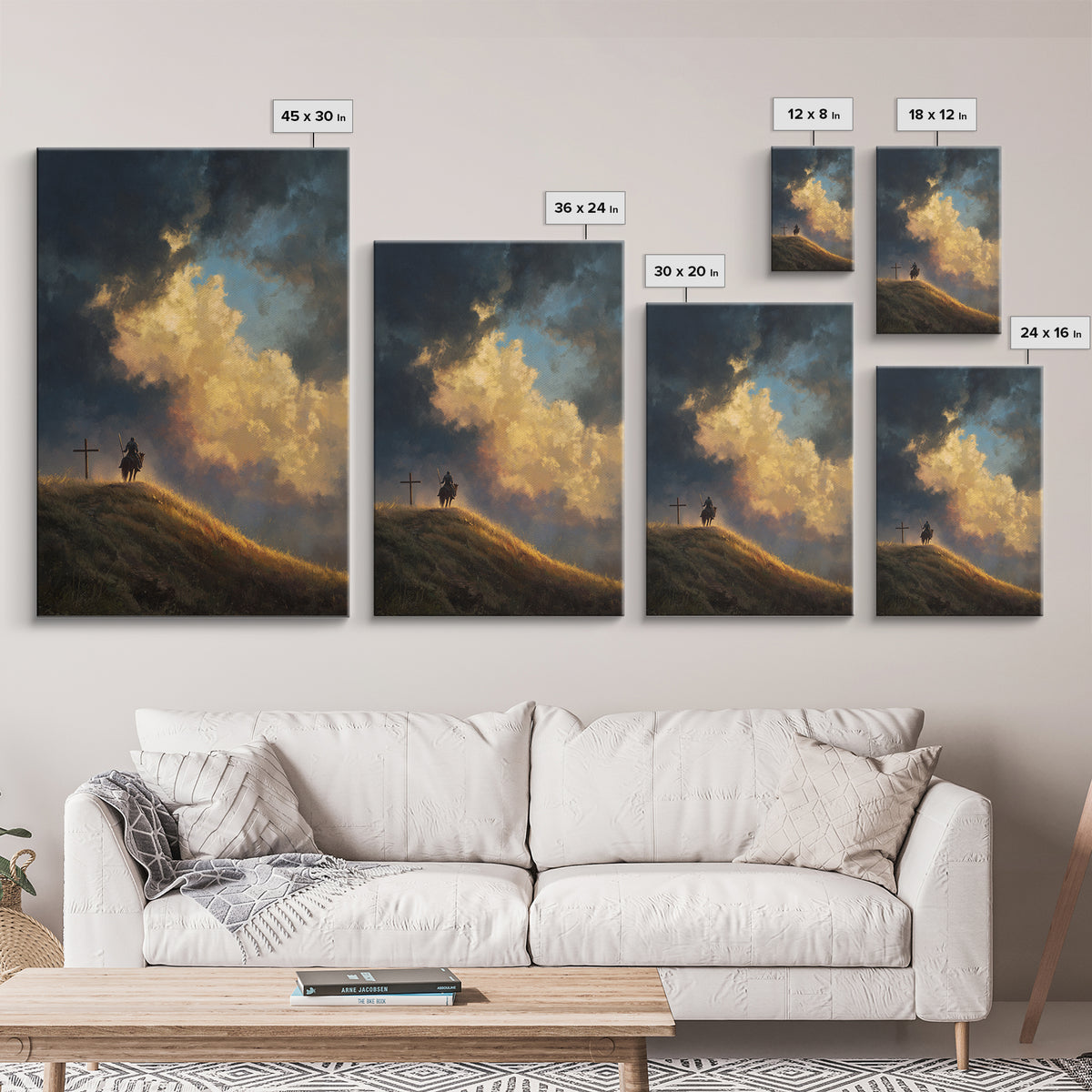 Dramatic Sky Over Stormy Hillside With Sun Rays Landscape Oil Painting Wall Art Framed Canvas Print