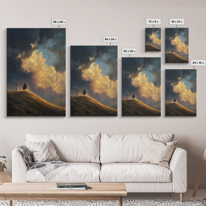 Dramatic Sky Over Stormy Hillside With Sun Rays Landscape Oil Painting Wall Art Framed Canvas Print