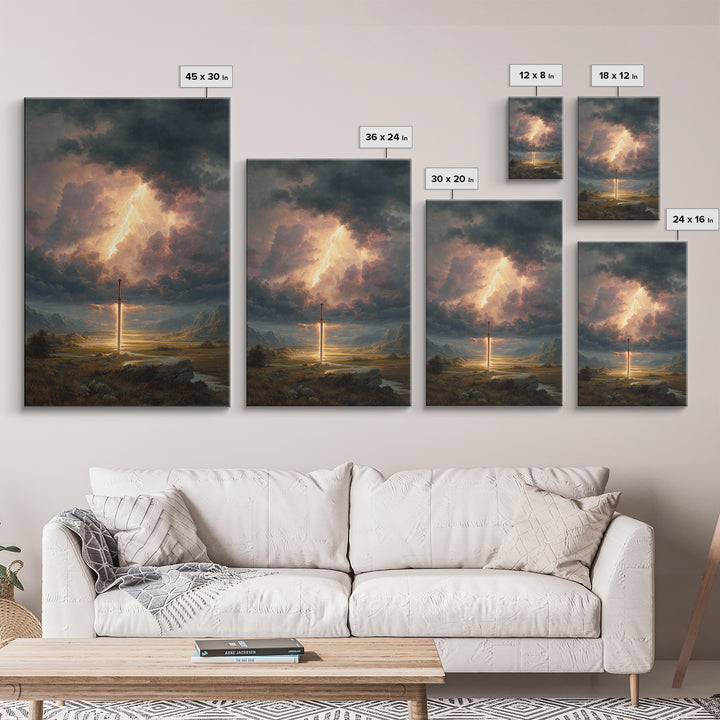 Epic Sword Lightning Storm Fantasy Wall Art Digital Painting Canvas Print For Fantasy Lovers And Gaming Room Decor