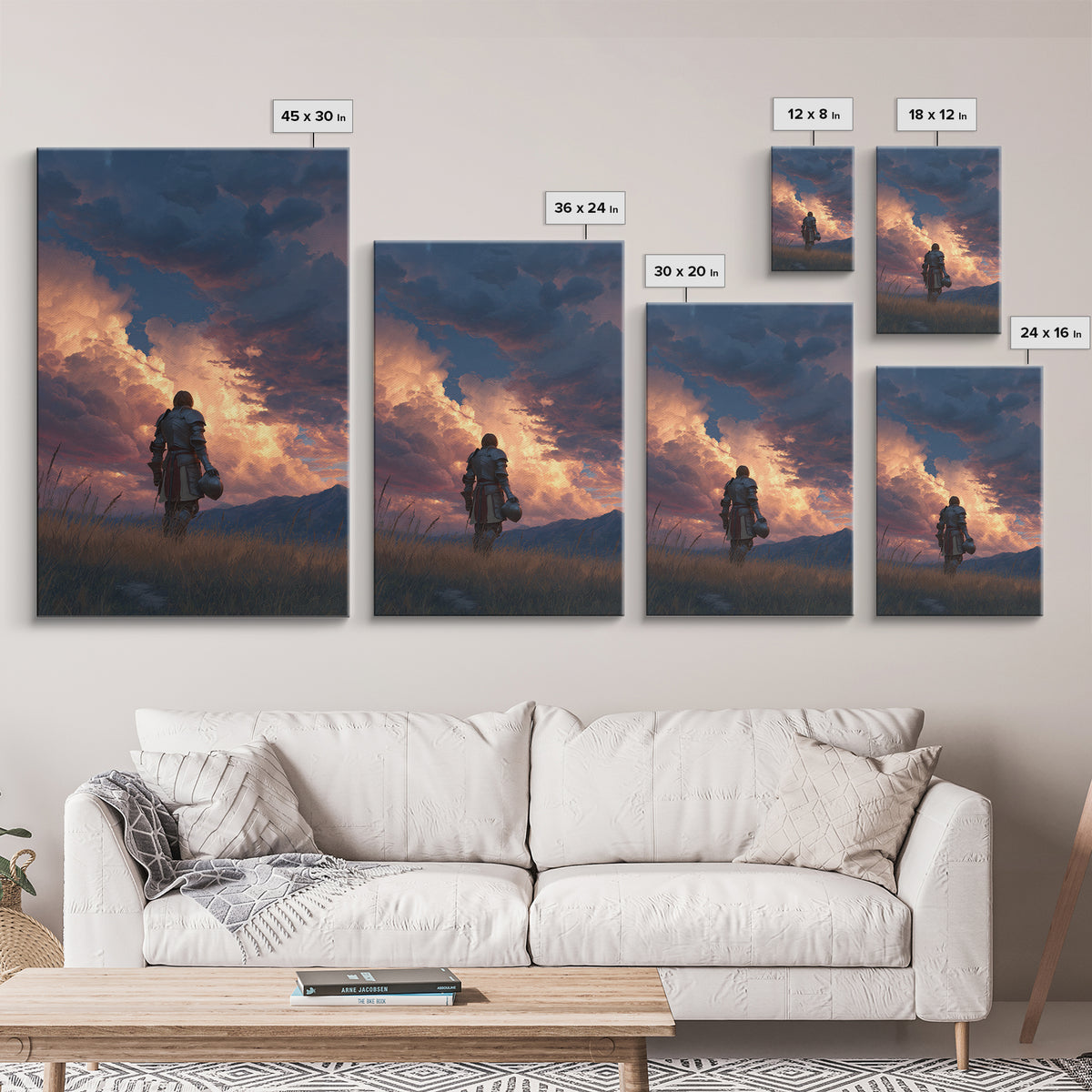 Knight Standing Under Dramatic Cloudy Sunset Sky Canvas Print Medieval Wall Art For Living Room And Office Decor