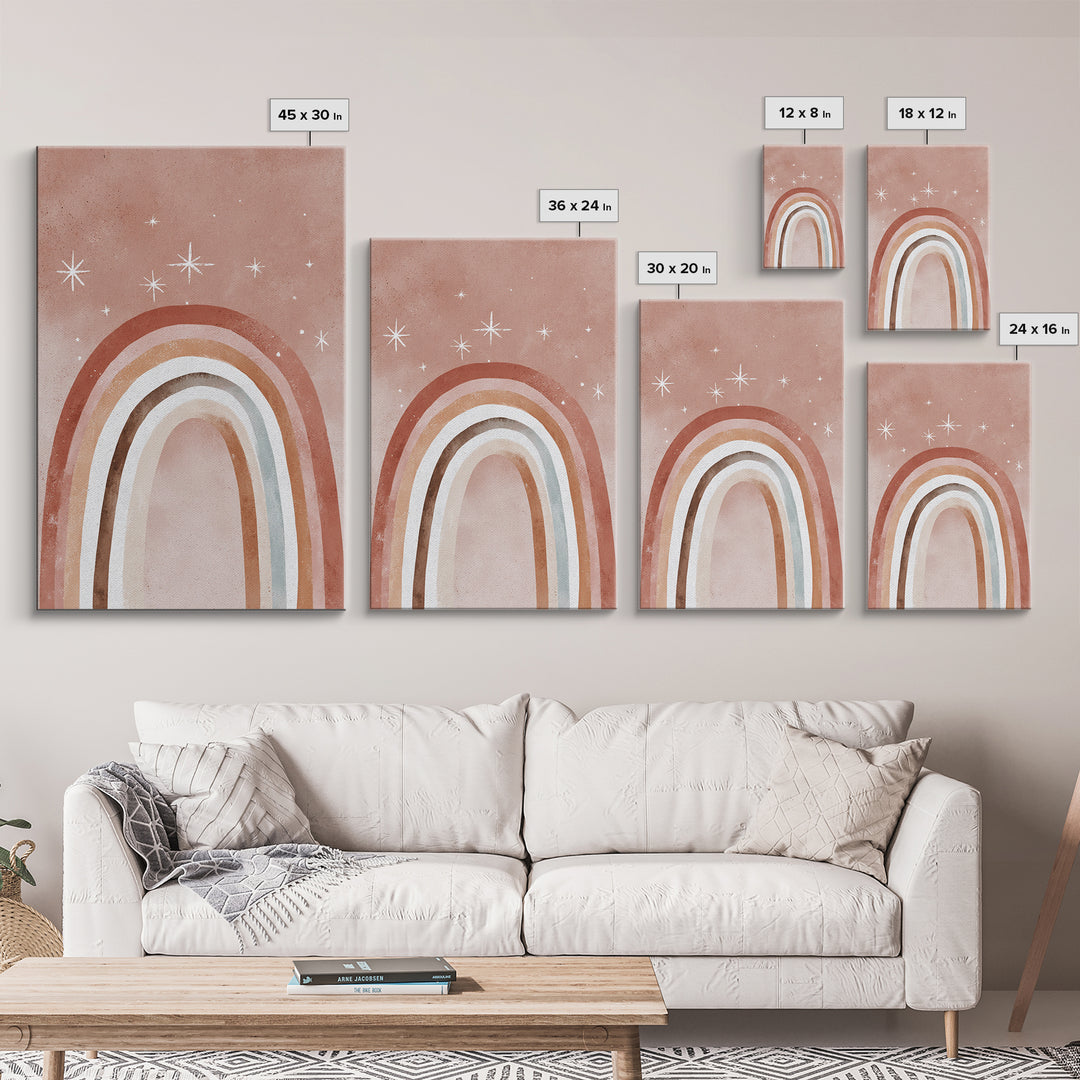 Boho Rainbow Arch And Stars Wall Art, Neutral Nursery Decor, Whimsical Kids Room Art Print, Earth Tone Bedroom Wall Decor
