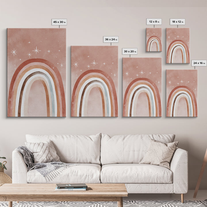 Boho Rainbow Arch And Stars Wall Art, Neutral Nursery Decor, Whimsical Kids Room Art Print, Earth Tone Bedroom Wall Decor