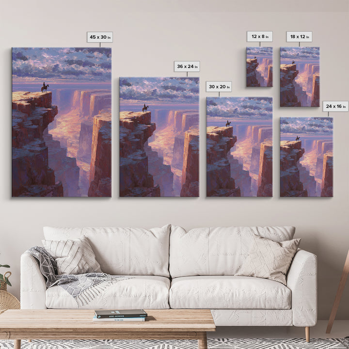 Epic Wild West Cowboy On Cliff Abstract Landscape Wall Art Canvas Print For Rustic Home And Living Room