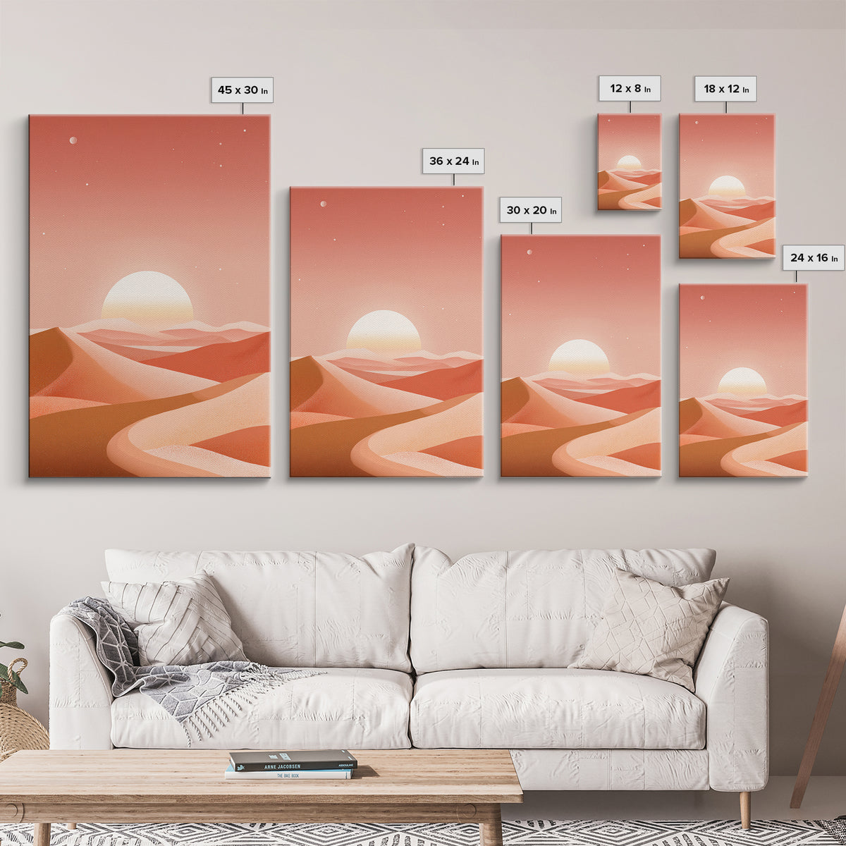 Coral Desert Dunes Sunset Canvas Print, Abstract Landscape Wall Art, Warm Terracotta Decor, Modern Living Room Art, Home Decor