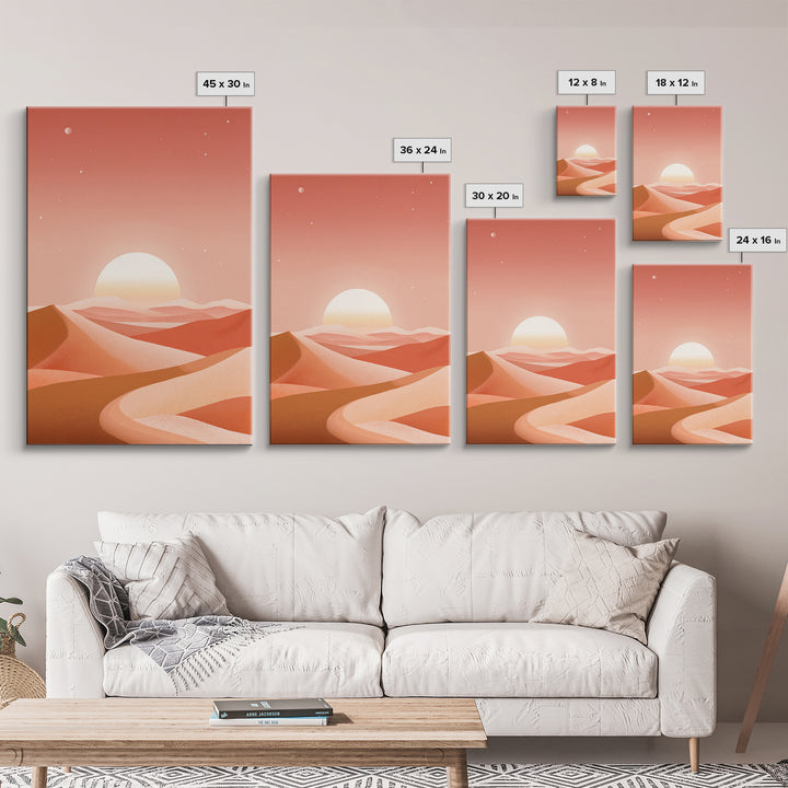 Coral Desert Dunes Sunset Canvas Print, Abstract Landscape Wall Art, Warm Terracotta Decor, Modern Living Room Art, Home Decor