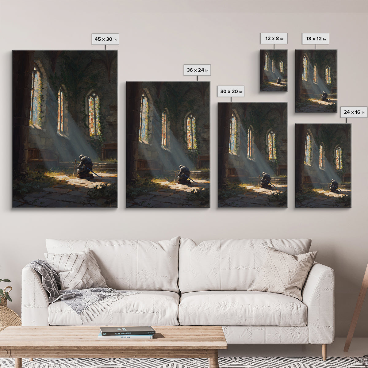 Medieval Knight Kneeling In Chapel With Sunlight Rays Warm Oil Painting Wall Art For Living Room Decor And Gift