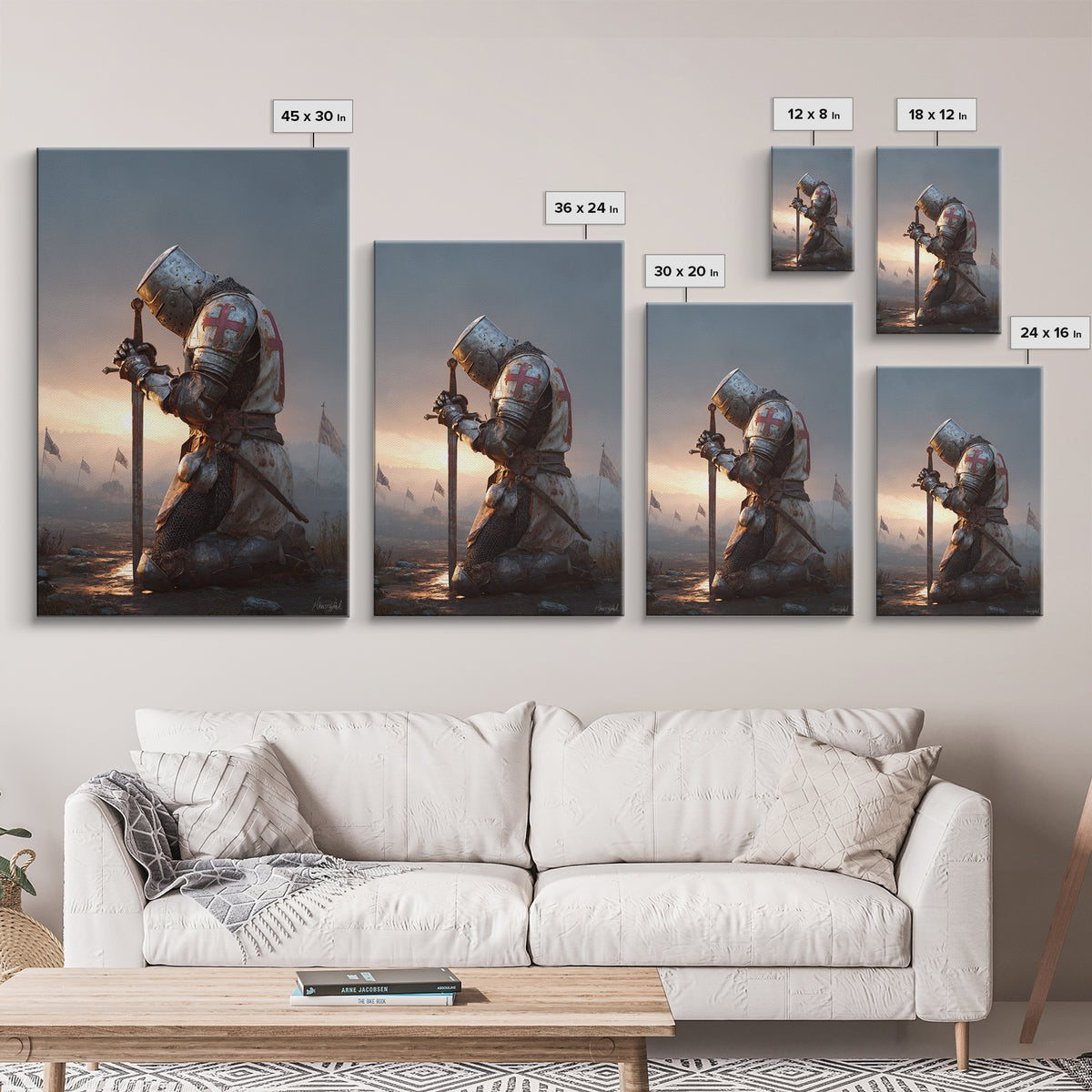 Medieval Knight In Armor Kneeling With Sword At Sunset Dramatic Fine Art Print For Historical And Fantasy Wall Art