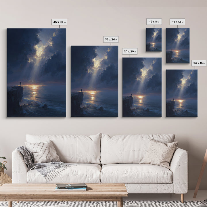 Majestic Sunrise Over Ocean Cliff Scenic Wall Art Framed Canvas Print For Living Room Home Decor