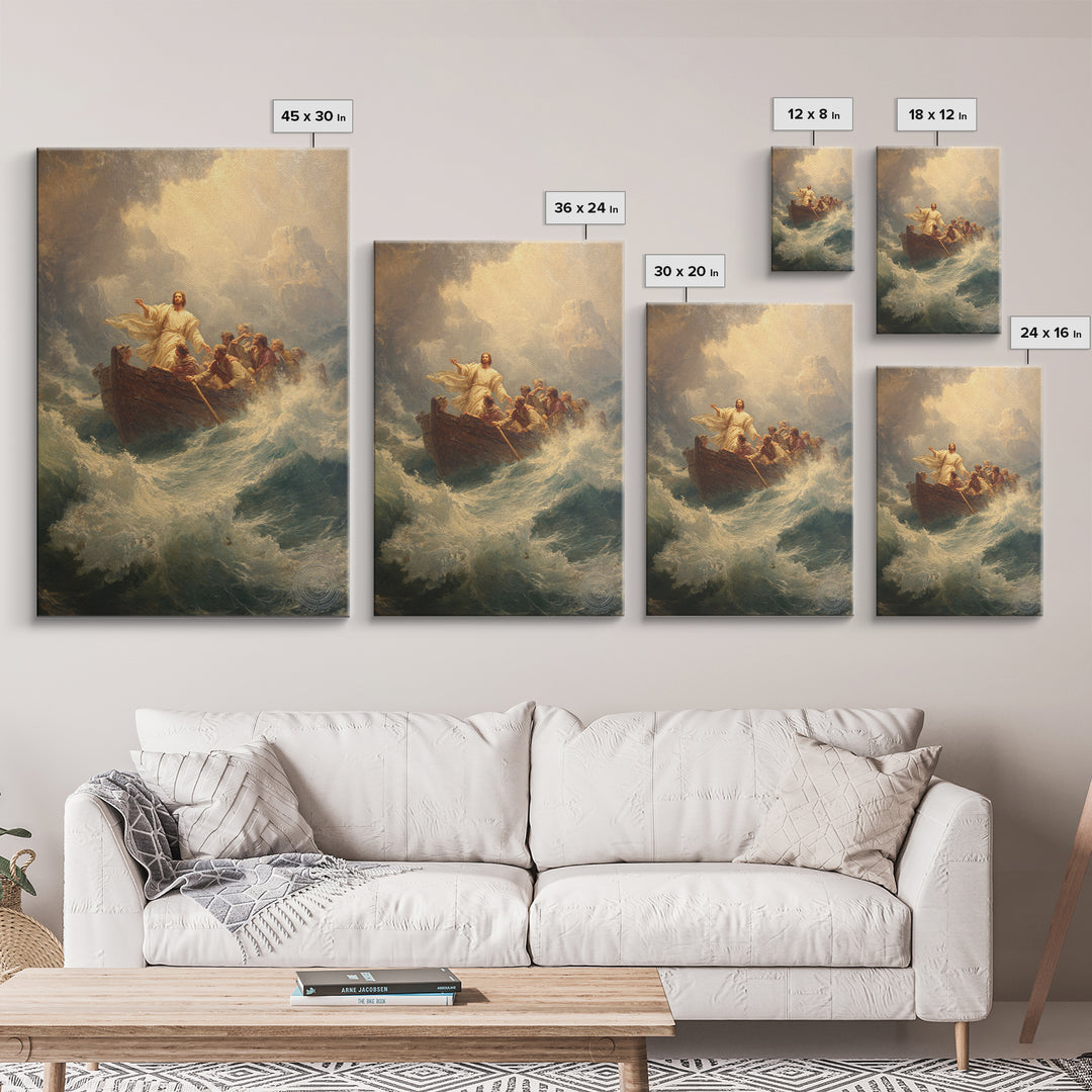 Stormy Sea With Figure And Boat Classic Painting Wall Art Framed Canvas Print For Living Room And Bedroom Decor