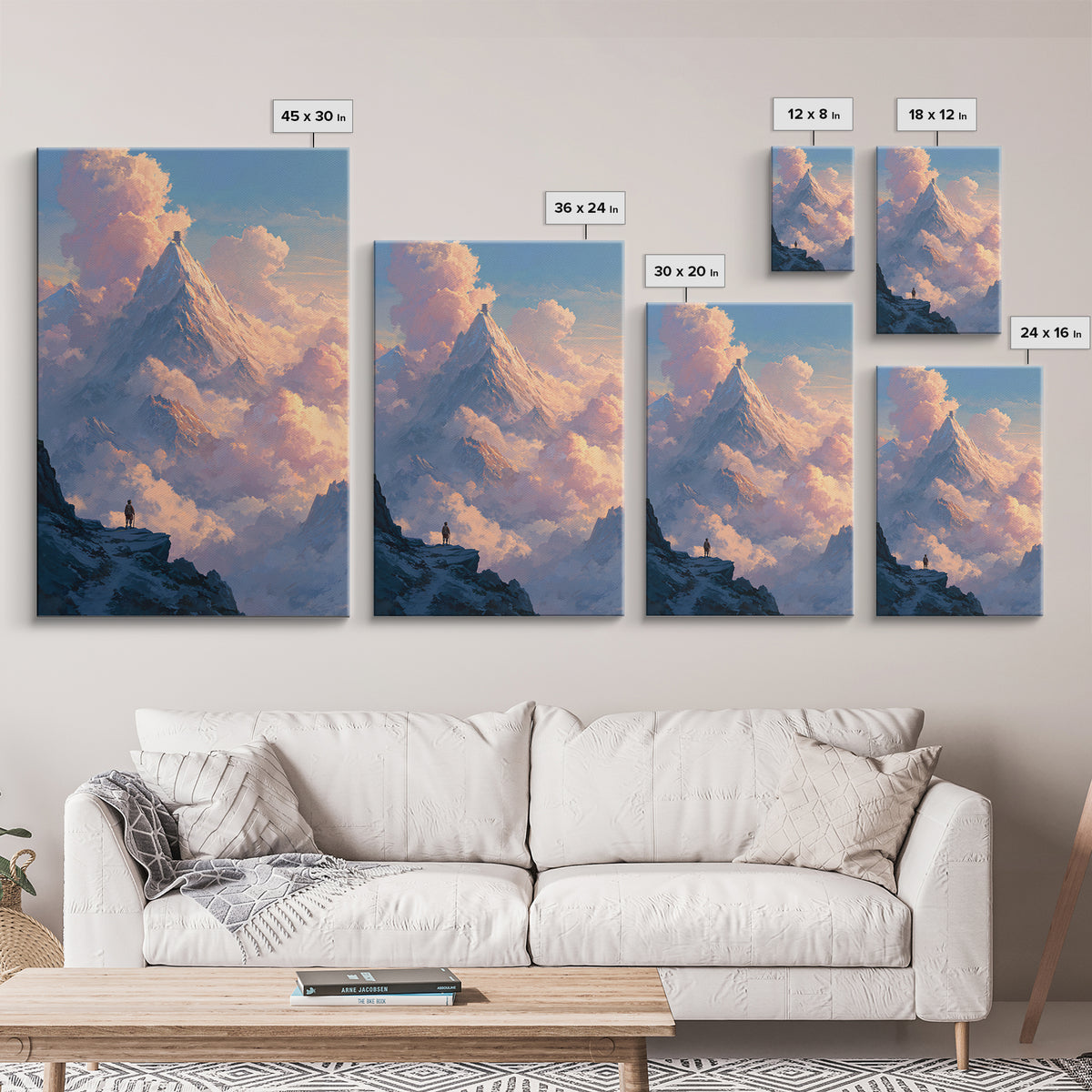 Epic Mountain Landscape With Pilgrim And Tower Framed Canvas Print Majestic Nature Wall Art Dramatic Sky Wall Decor