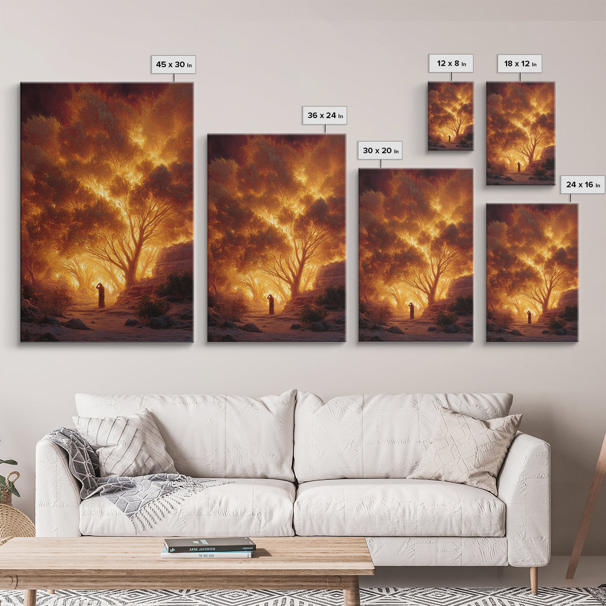 Fiery Forest Landscape With Lone Figure At Sunset | Contemporary Art Wall Art Canvas Print For Living Room Decor