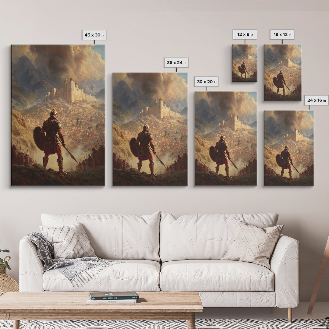 Epic Medieval Warrior Facing Grand Castle Oil Painting Canvas Print For Living Room Decor And Historical Art Lovers