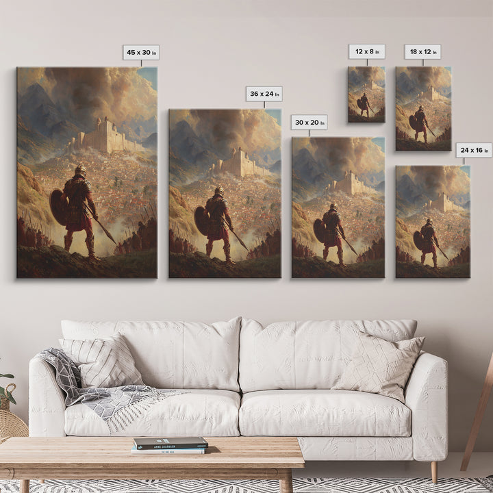 Epic Medieval Warrior Facing Grand Castle Oil Painting Canvas Print For Living Room Decor And Historical Art Lovers