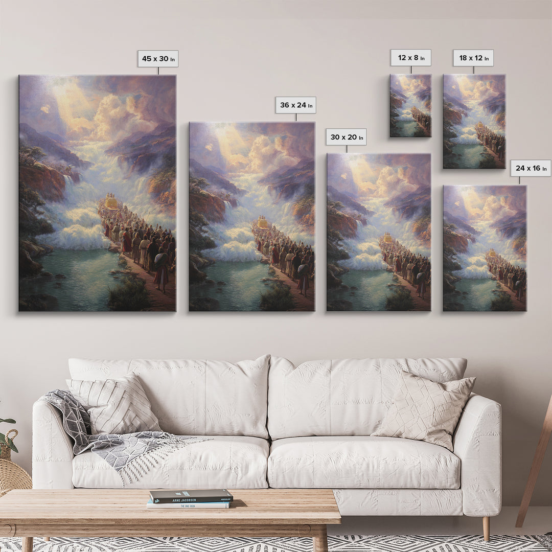 Dramatic Biblical Crossing River Scene Religious Wall Art Framed Canvas Print Spiritual Home Decor