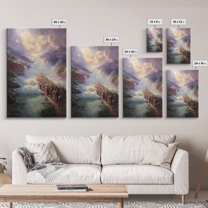 Dramatic Biblical Crossing River Scene Religious Wall Art Framed Canvas Print Spiritual Home Decor