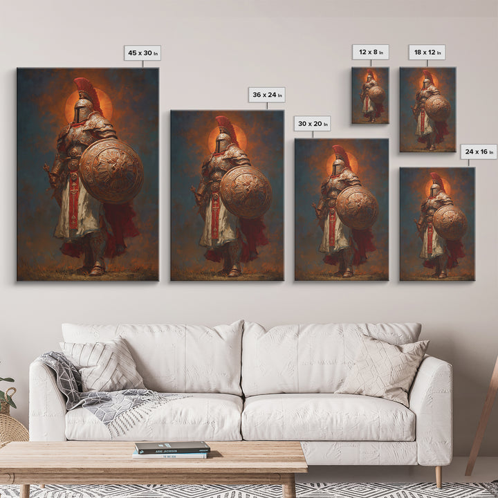 Powerful Ancient Roman Warrior Painting With Gold Armor And Red Plume Wall Art Historical Canvas Print Home Decor