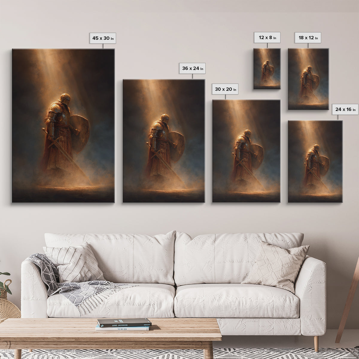 Knight With Sword And Shield Medieval Artwork Dark Fantasy Wall Art Decor Framed Canvas Print