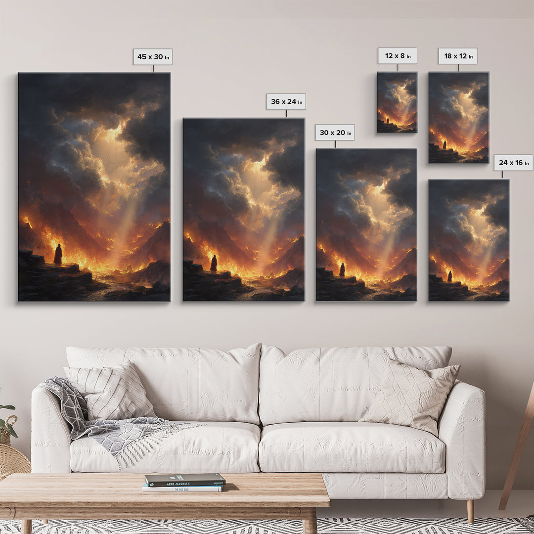 Mystical Forest Scene With Sunlight Streaming Through Trees And Wooden Cross Wall Art Framed Canvas Print For Christian Home Decor