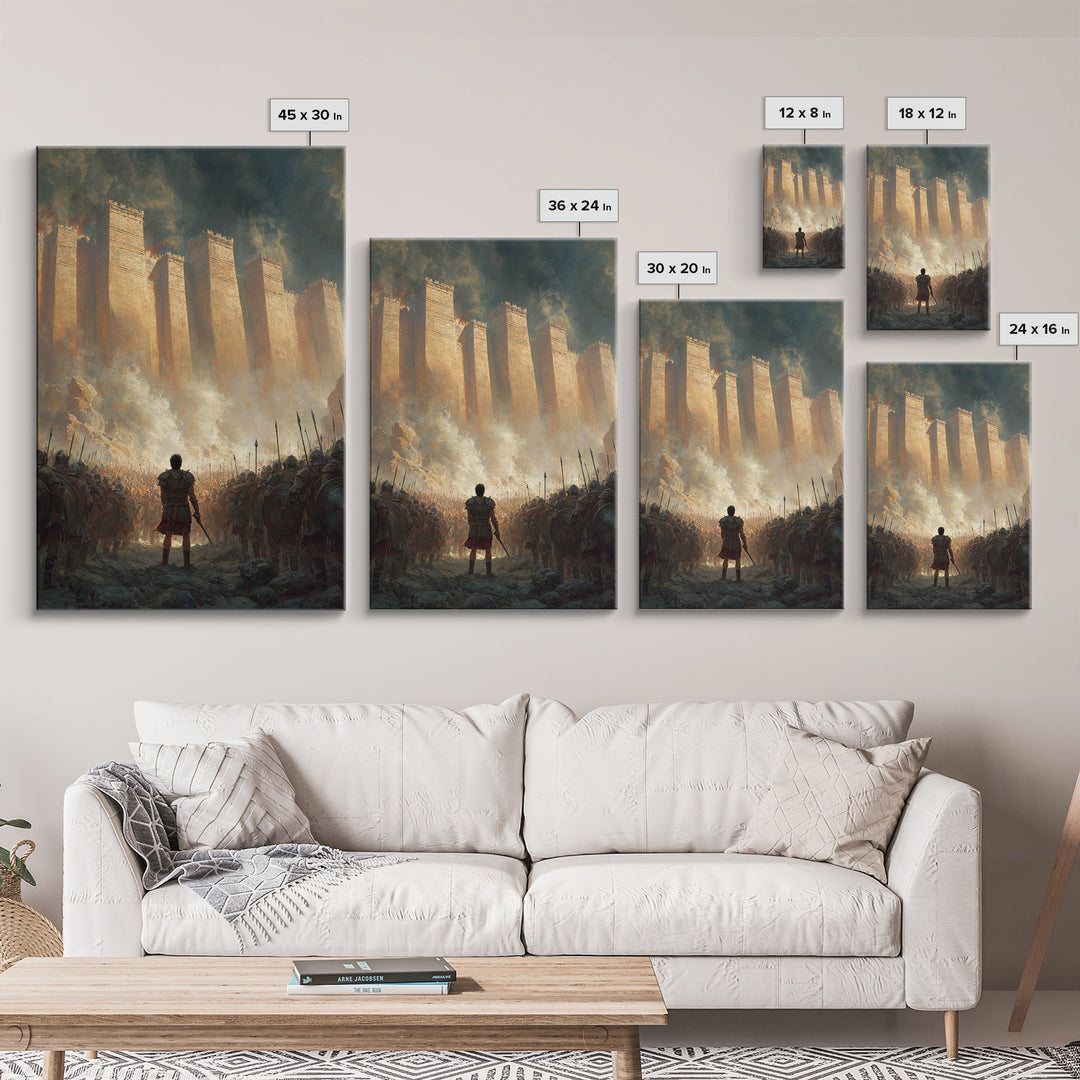 Massive Army Gathered Before Ancient Walls Historic Battle Wall Art Framed Canvas Print For Living Room Decor