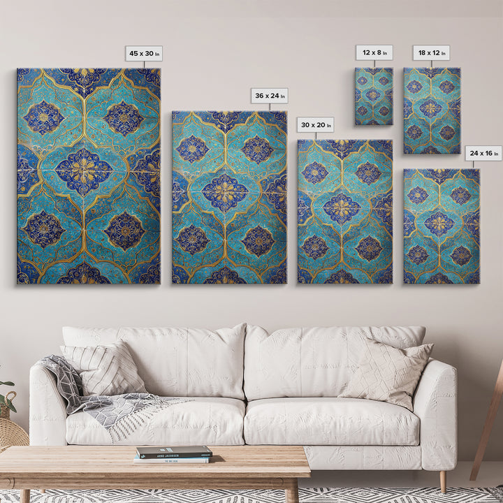 Intricate Blue And Gold Islamic Tile Pattern Wall Art Photography Print For Home Decor