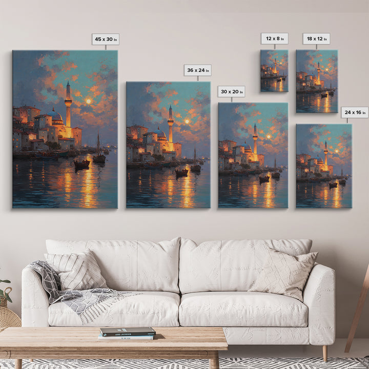 Golden Hour Coastal Landscape With Sword In Beach Sand Dramatic Sunset Painting Canvas Print For Unique Home Decor Wall Art
