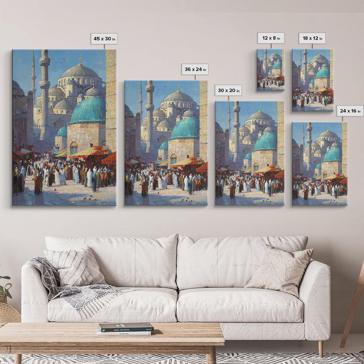 Islamic Architecture Mosque At Night Under Starry Sky With Reflective Marble Floor Wall Art Framed Canvas Print For Spiritual Decor