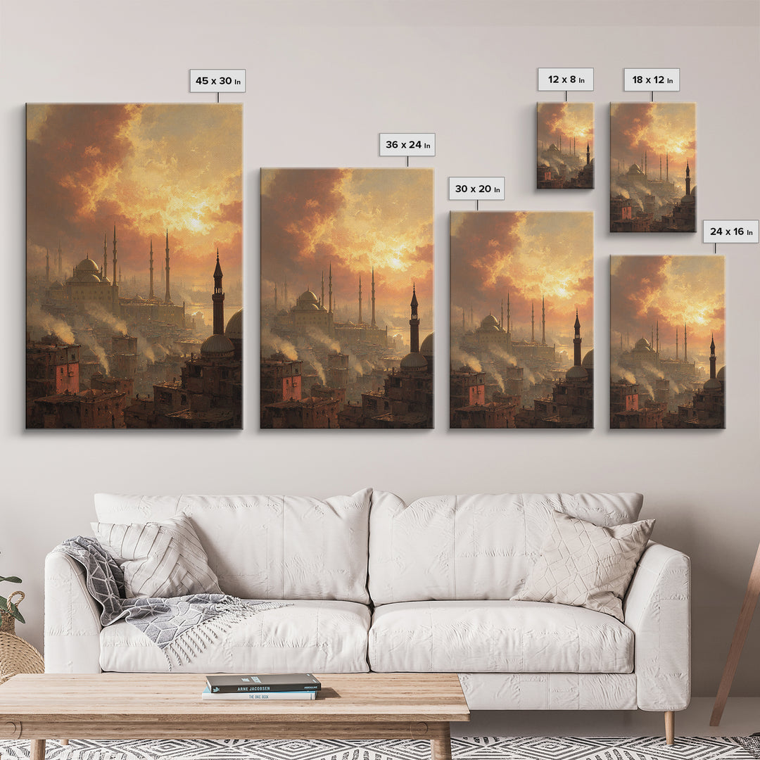 Sunset Over Ancient City Landscape Oil Painting Canvas Print Wall Art For Living Room Home Decor And Historical Art Lovers
