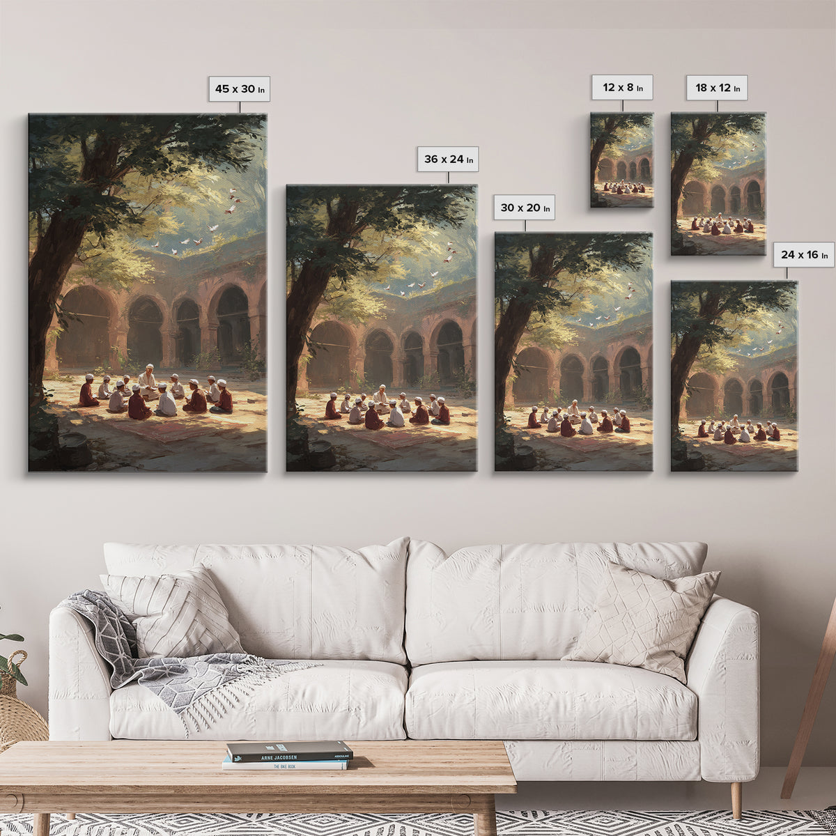 Golden Doves In Sunlit Forest Scenic Nature Painting Framed Canvas Print Rustic Cozy Wall Art For Home