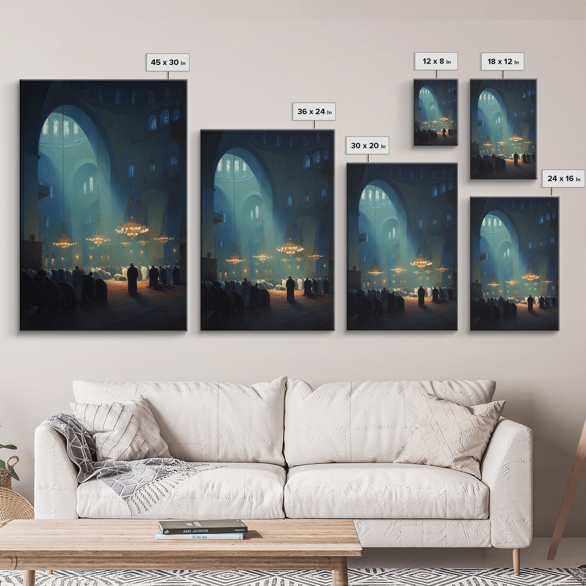 Spiritual Worship Scene Inside Cathedral With Light Beams And Congregation Modern Wall Art Canvas Print For Living Room Décor