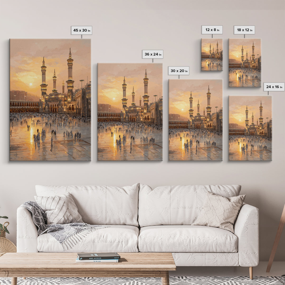 Sunset Over Mecca Mosque Digital Painting Wall Art Framed Canvas Print For Islamic Home Decor And Spiritual Gifts