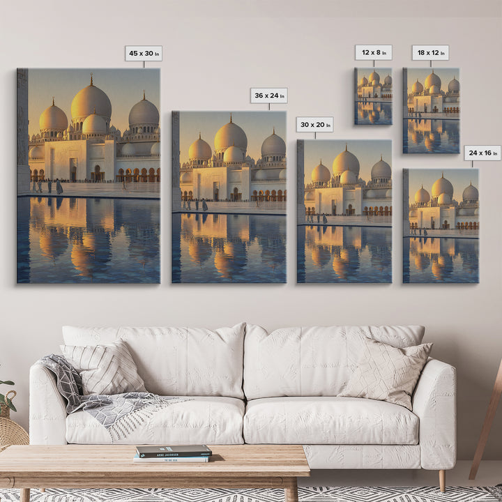 Sunlit Ornate Dome Mosque Architecture Wall Art Framed Canvas Print For Elegant Middle Eastern Home Decor Or Gift