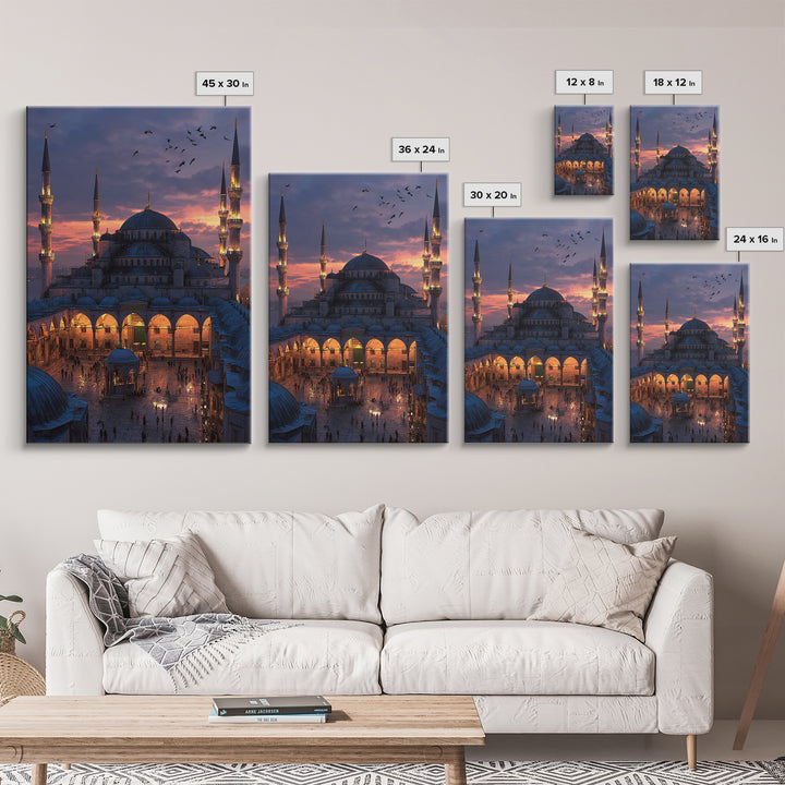 Islamic Geometric Pattern Intricate Gold On Navy Blue Traditional Framed Wall Art Print Islamic Home Decor