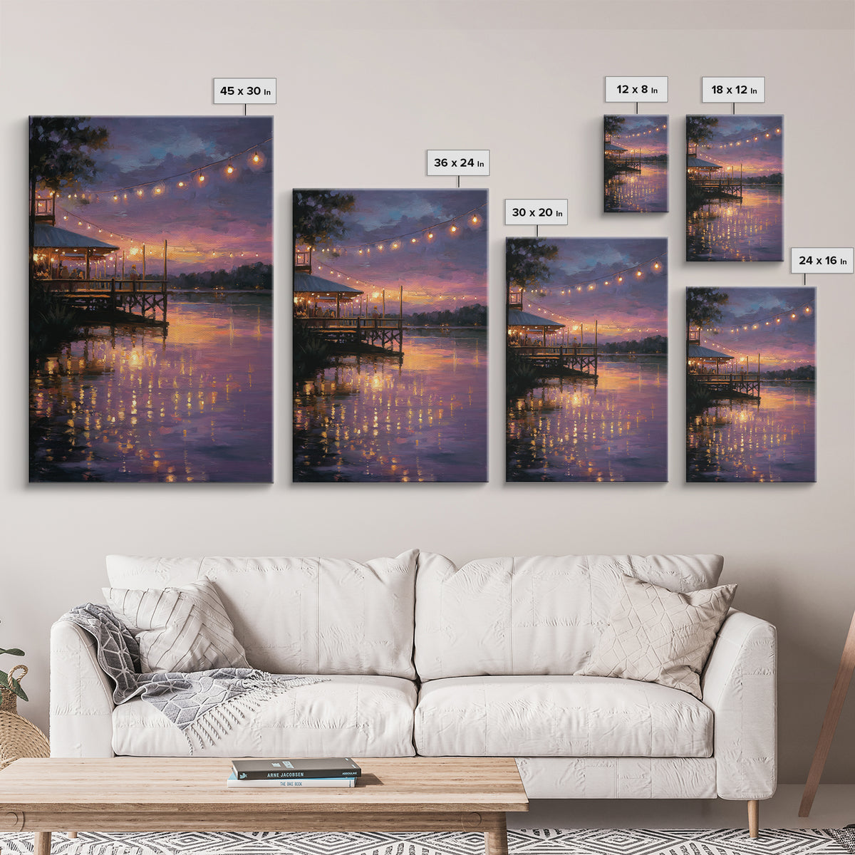 Sunset Pier Scene With Soft Glow And String Lights Romantic Evening Canvas Print Wall Art For Dining Room Living Room And Home Decor