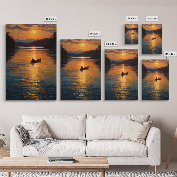Tranquil Sunset Canoe Scene Oil Painting Wall Art Framed Canvas Print For Living Room Home Decor