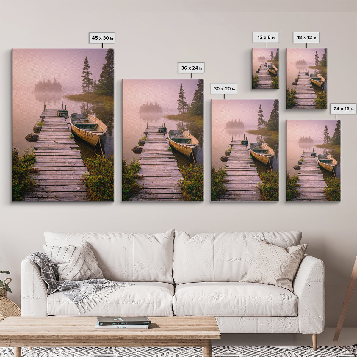Peaceful Foggy Lake Morning With Wooden Dock Wall Art Canvas Print For Rustic Cabin And Home Decor
